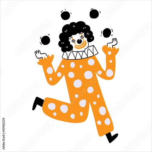 The clown is throwing three balls.