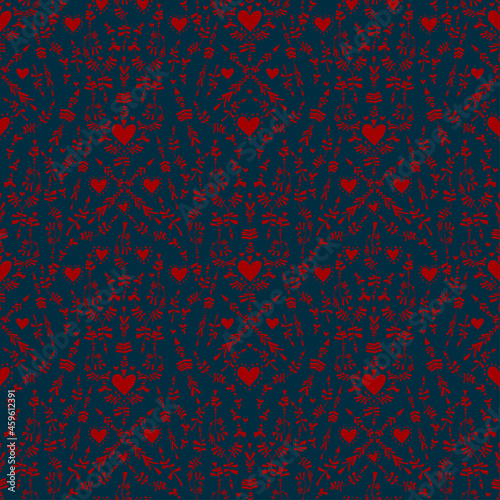 Abstract trendy and traditional style seamless pattern with creative arrows and hearts in minimalism background.