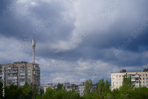 dramatic clouds descended over a European city