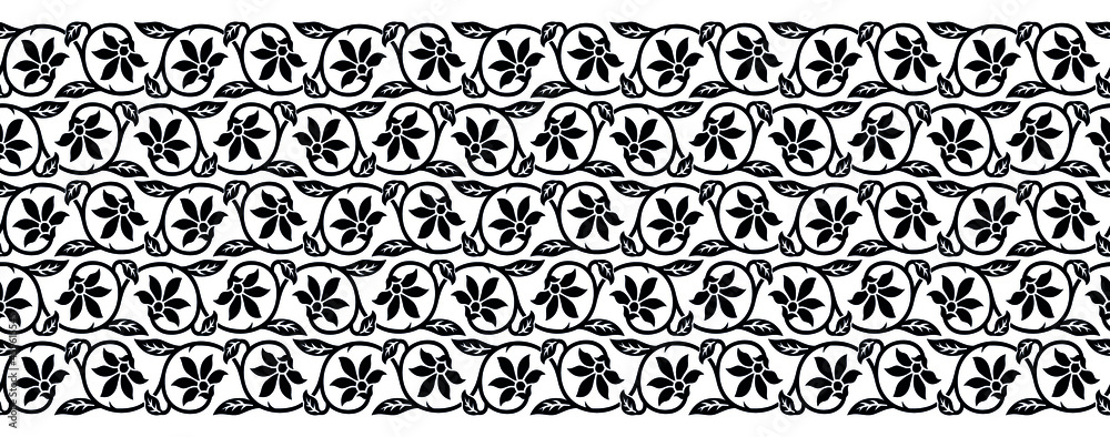 Seamless black and white floral border design Stock Vector | Adobe Stock