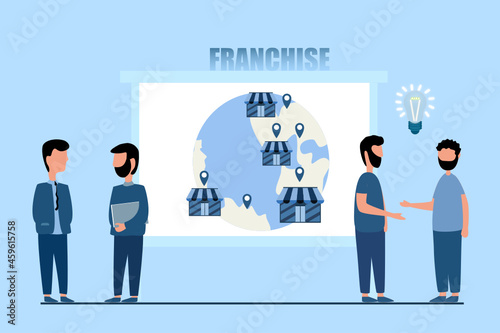 Franchise banner. SME business model concept. Businessman planing franchise business idea.