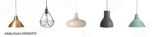 Stylish lamps on white background