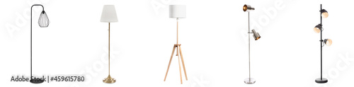 Foto Stylish stand lamps on white background