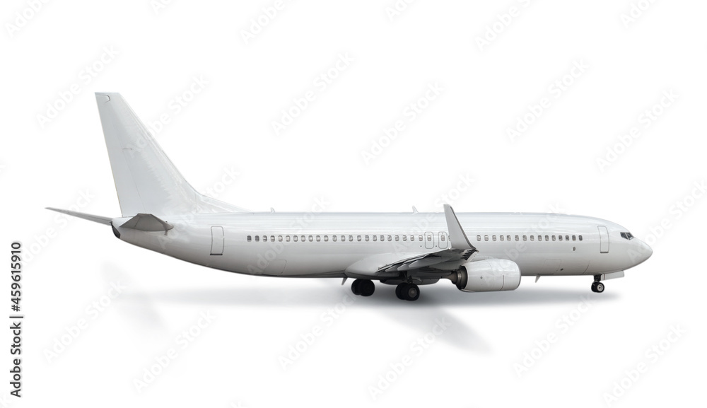 Modern airplane on white background