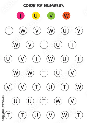 Color letters of alphabet according to the example. Math game for children.