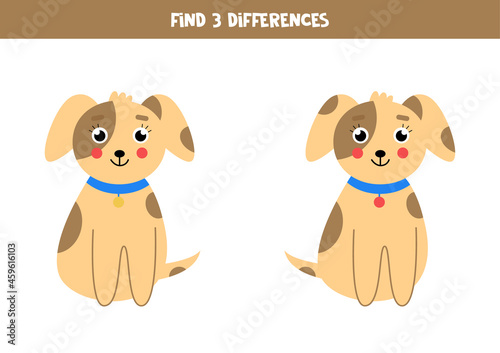 Find three differences between two cartoon dogs.