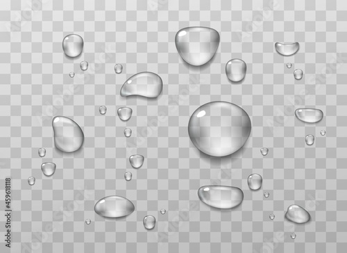 Big set of transparent drops of water. photo