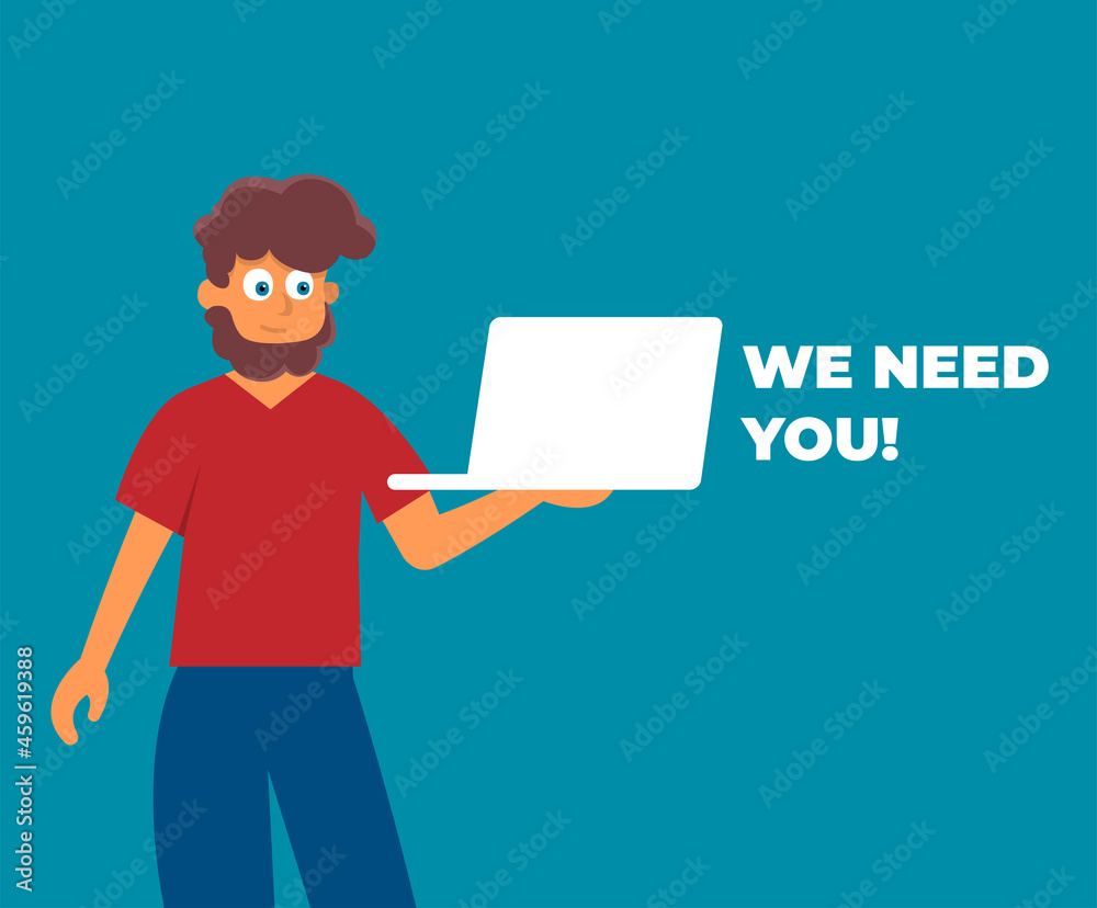 Man with megaphone. Business hiring and recruiting concept. Flat vector illustration. Man with megaphone. Business hiring and recruiting concept. Flat vector illustration.
