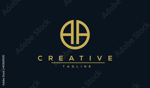 AA initial letters circle elegant logo golden Badge vector