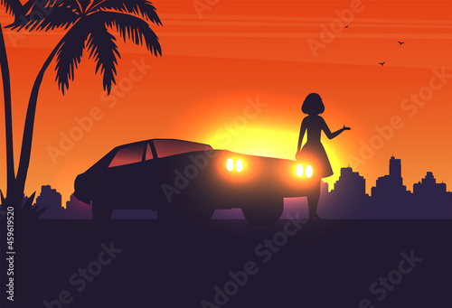 Flat vector banner with landscape. Background illustration