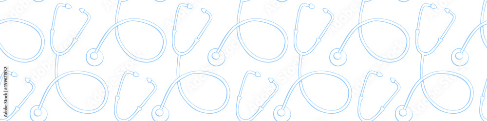 Vector seamless pattern with outline stethoscopes in doodle style. Medical backgrounds and textures. Doctor symbol. Theme of medicine, clinic, health care, treatment Vector seamless pattern with outline stethoscopes in doodle style. Medical backgrounds and textures. Doctor symbol. Theme of medicine, clinic, health care, treatment