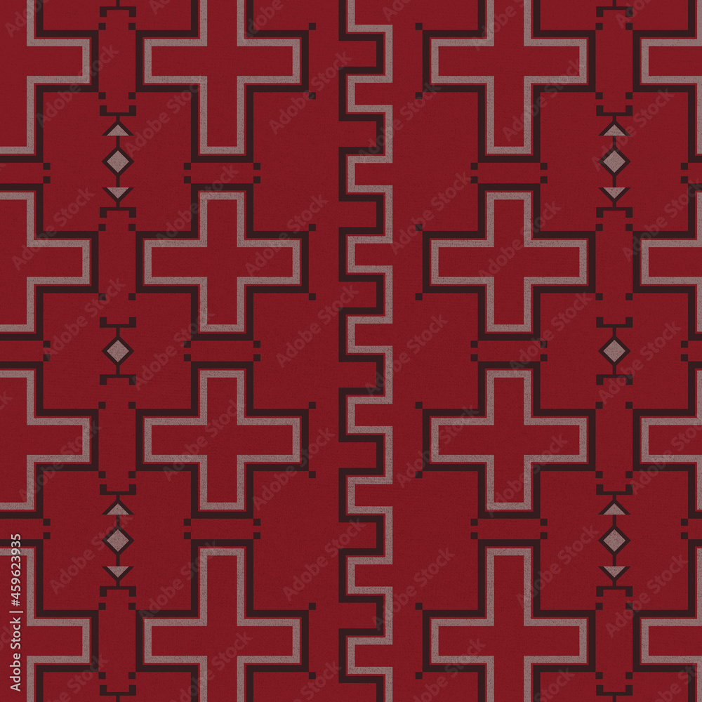 Traditional tablecloth pattern with red, grey and black elements