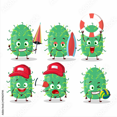 Happy Face zygote virus cartoon character playing on a beach
