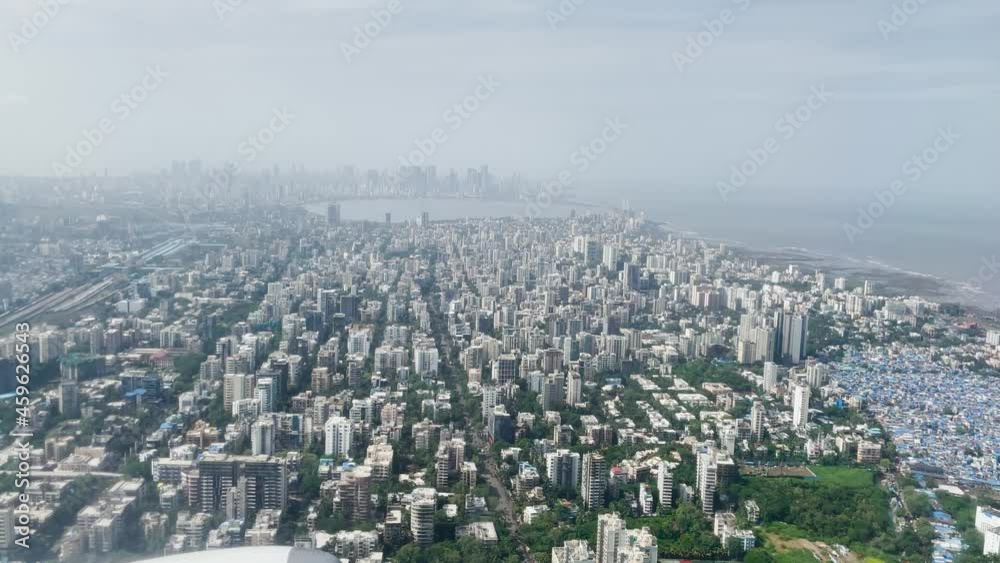 High-rise Buildings In Mumbai City, India From Airplane Flying In The Sky. - aerial, POV High-rise Buildings In Mumbai City, India From Airplane Flying In The Sky. - aerial, POV