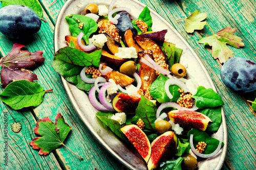 Autumn seasonal salad with plums and figs