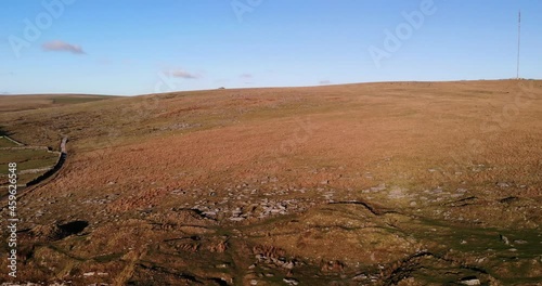 Aerial Flying Over Foggintor Quarry On Sunny Day. Dolly Forward, Establishing Shot photo