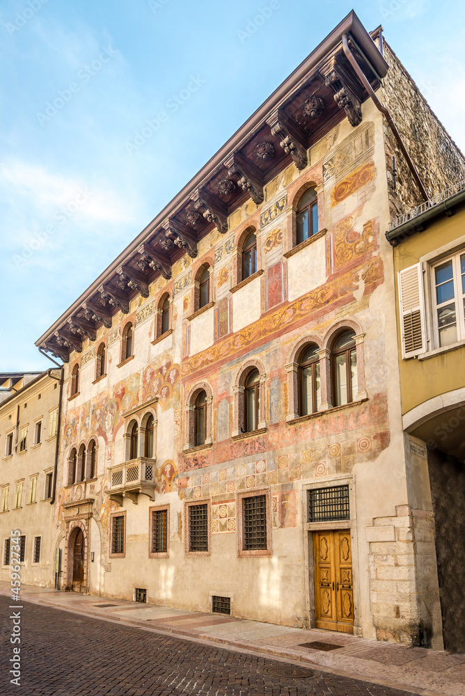 View at the Old Decorated Building in the streets of Trento - Italy