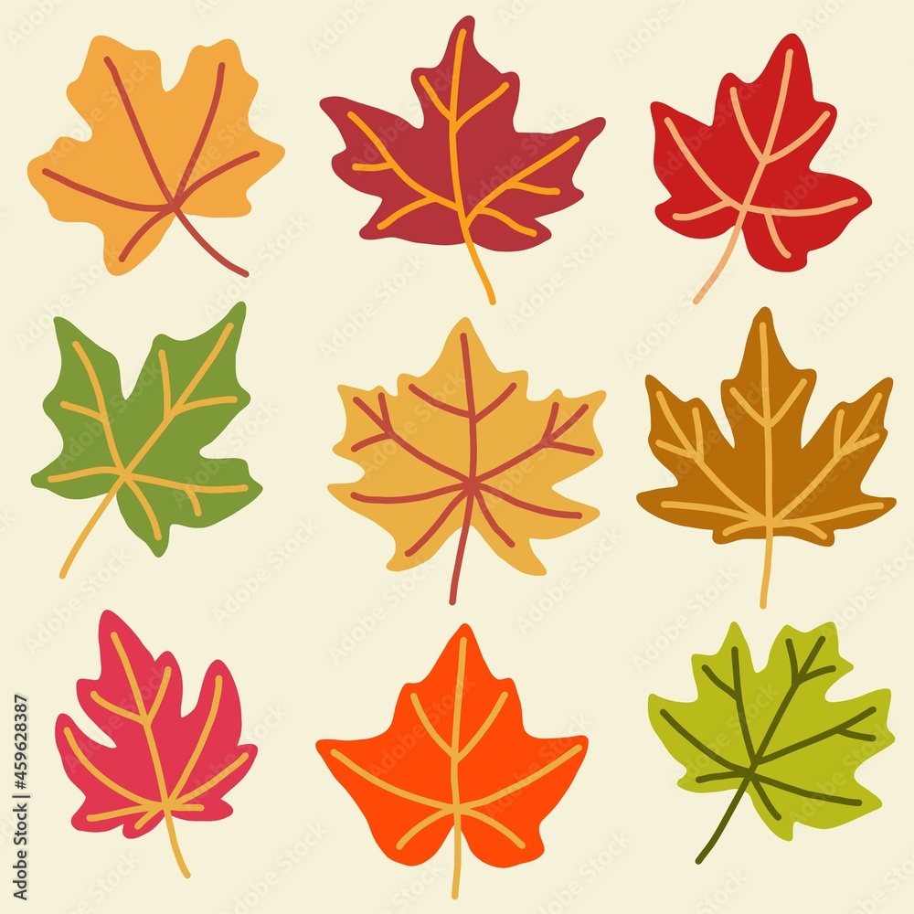 Collection of simplicity maple leaf freehand drawing flat design.