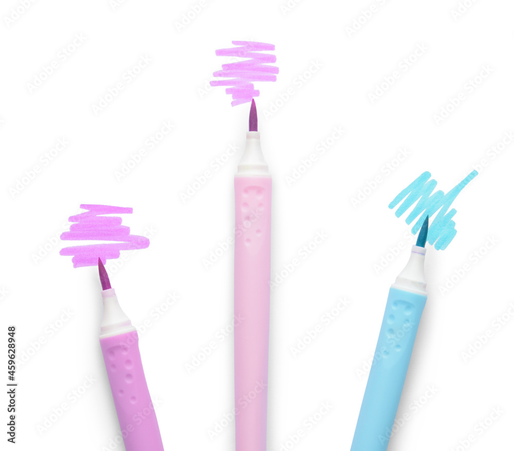 Felt tip pens and strokes on white background Felt tip pens and strokes on white background