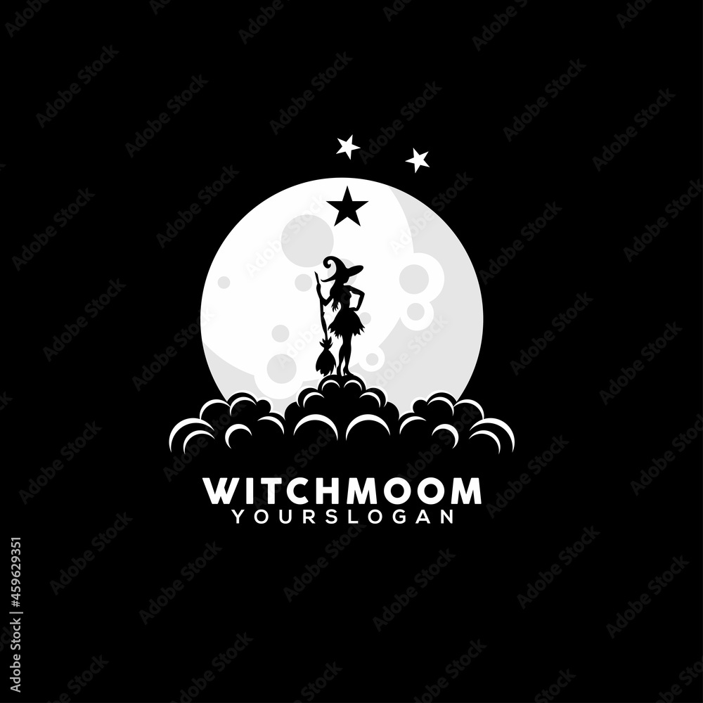 vector illustration of a female witch looking at the moon