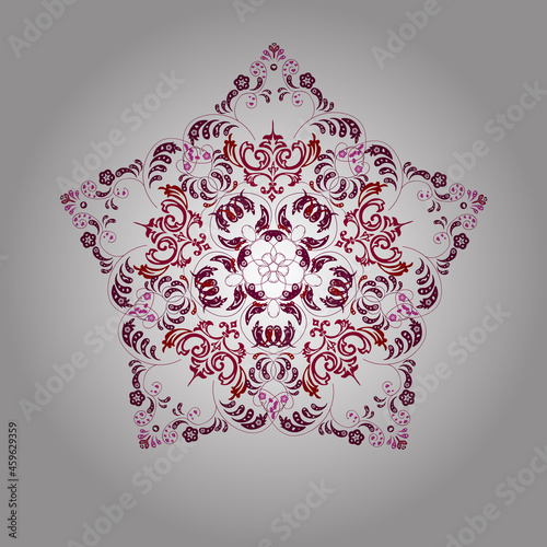 red snowflake on white background with floral elements