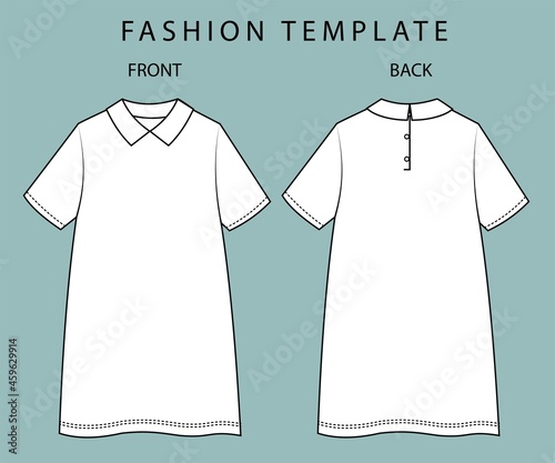 dress front and back view. dress fashion flat sketch template.  