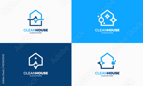 Set of Simple outline Clean House logo designs concept, Cleaning Service logo vector