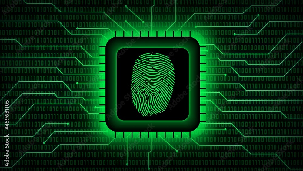 Fingerprint logo on chip sensor - abstract background in green of ...