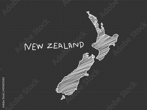 New Zealand map freehand sketch on black background.