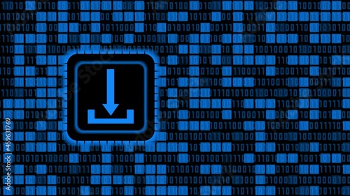 DOWNLOAD symbol in motion on chip sensor - binary code background in mosaic arrangement divided with randomly brighted square elements - data storage business technology network concept - endless loop