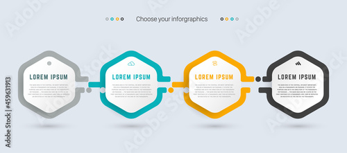 Four Infographic design with icons. 4 options or 4 steps. process diagram, flow chart, info graph, Infographics for business concept, presentations banner, workflow layout, Vector and illustration sty