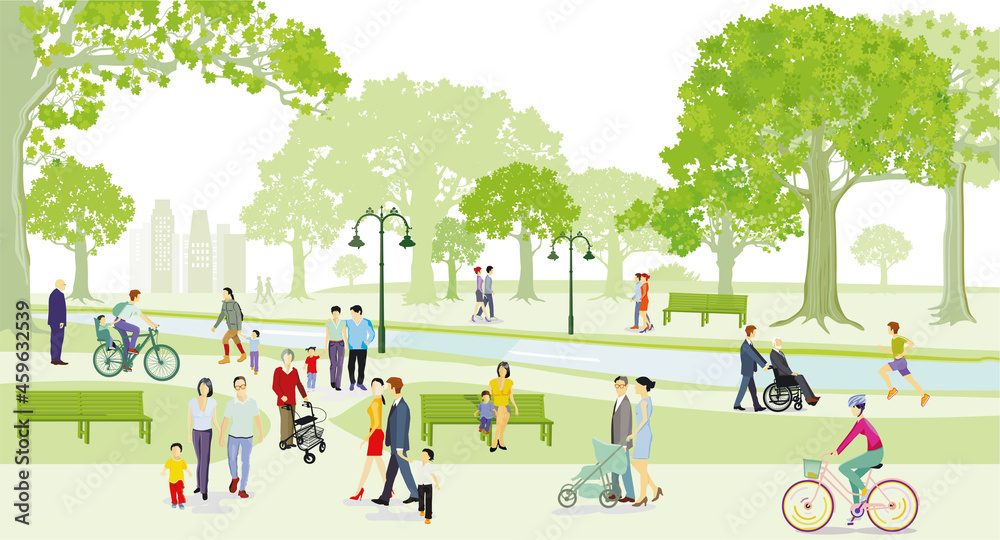 custom made wallpaper toronto digitalErholung mit Familie im Park, laufen und radfahren, Illustration