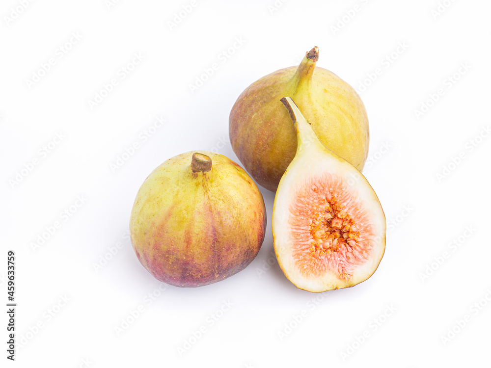 Ripe figs fruit isolated on white background. High Vitamins fruit. Space for text. Healthy fruits and healthcare concept Ripe figs fruit isolated on white background. High Vitamins fruit. Space for text. Healthy fruits and healthcare concept