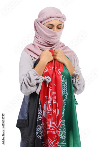Muslim woman with flag of A...