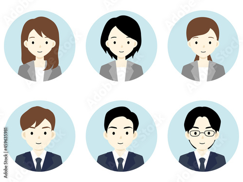 スーツを着た男性と女性のアイコン　円形　フラットデザイン