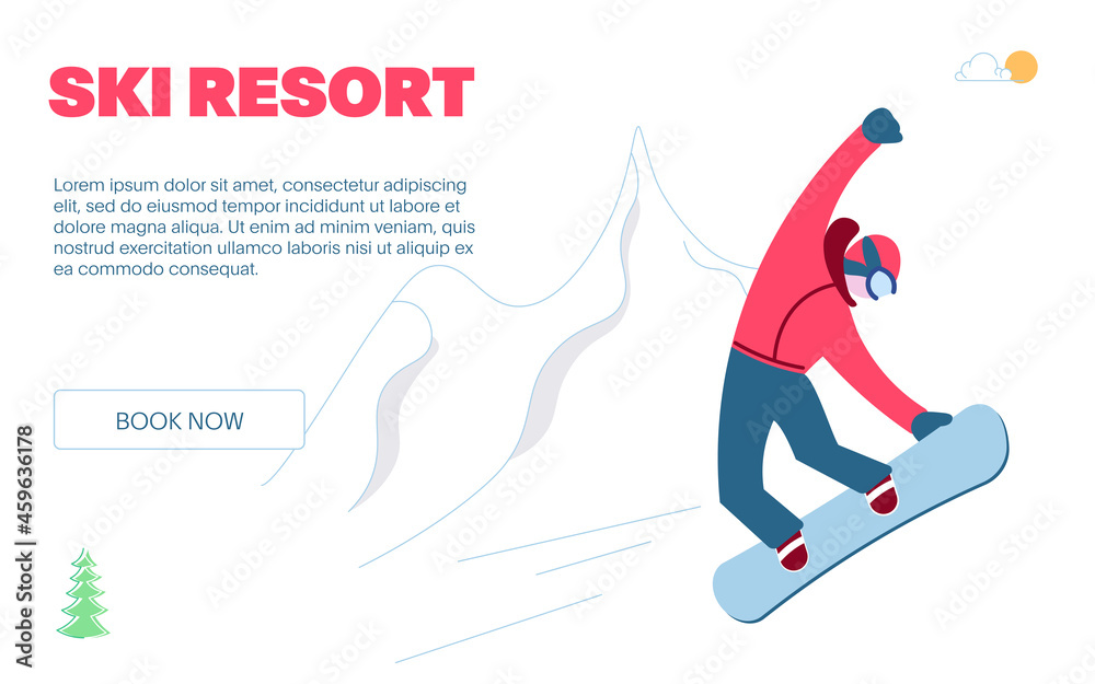 Snowboarder is jumping on winter Mountain Landscape background