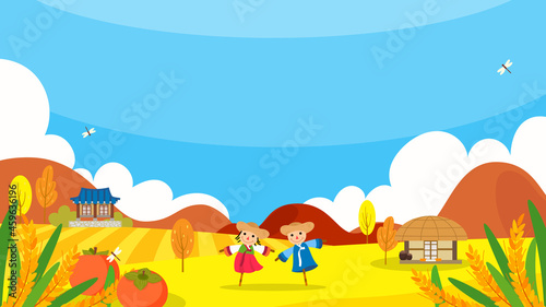 Fall in Korea background vector illustration. Beautiful Korea Autumn landscape