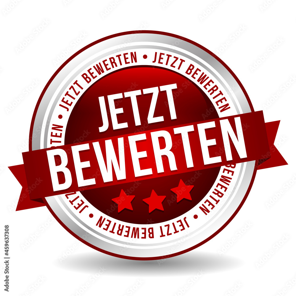 Siegel Button Banner - Jetzt bewerten - in rot und silber Siegel Button Banner - Jetzt bewerten - in rot und silber