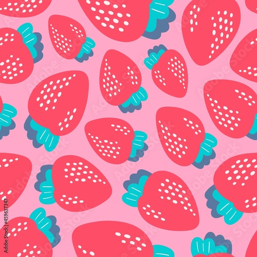 Sweet pink strawberries, vector seamless pattern.