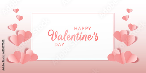 Beatiful pink pastel greeting card or banner with pink hearts. Happy Valentine's Day. Vector illustration for greeting card, banners, wallpaper, invitation, flyer, sertificate or gift card. Vector