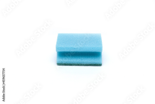 Blue soft sponge for washing dishes and cleaning isolated on white background
