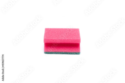 pink soft sponge for washing dishes and cleaning isolated on white background