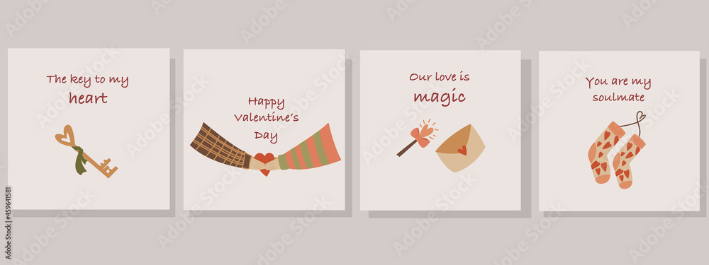 Vector postcards collection  for Valentine`s Day. 