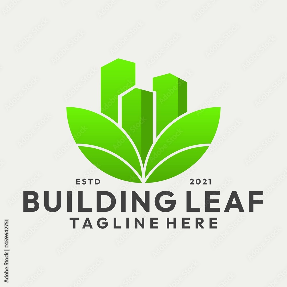 Modern Gradient Natural Building with Leaf Logo Vector