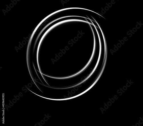 White abstract swirling elements isolated on black background with space inside for text for example or as a pattern of further processing. Illustration.