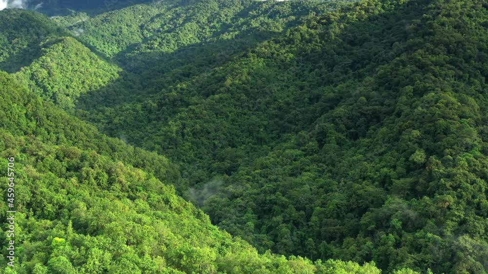 During the rainy season in northern, an aerial view of the forest amid the beautiful rain covering the tropical rainforest mountains. Nan, doi phuka. Thailand. Thailand's lush rainforests. 4k. During the rainy season in northern, an aerial view of the forest amid the beautiful rain covering the tropical rainforest mountains. Nan, doi phuka. Thailand. Thailand's lush rainforests. 4k.