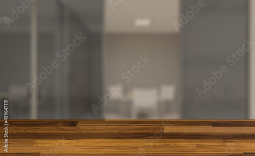 Background with empty table. Flooring. Modern office Cabinet. 3D rendering. Meeting room