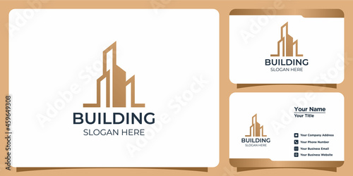 Minimalist building Logo set with line art style logo design and business card template