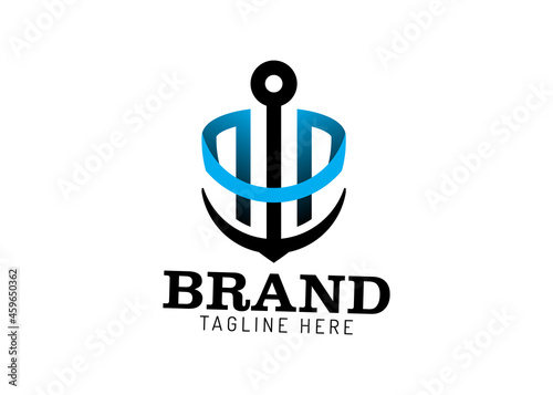 letter p and anchor logo forming people silhouette