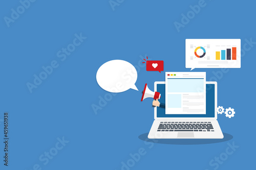Content marketing, Digital advertising, Website marketing, Social media marketing - conceptual flat design vector illustration with icons